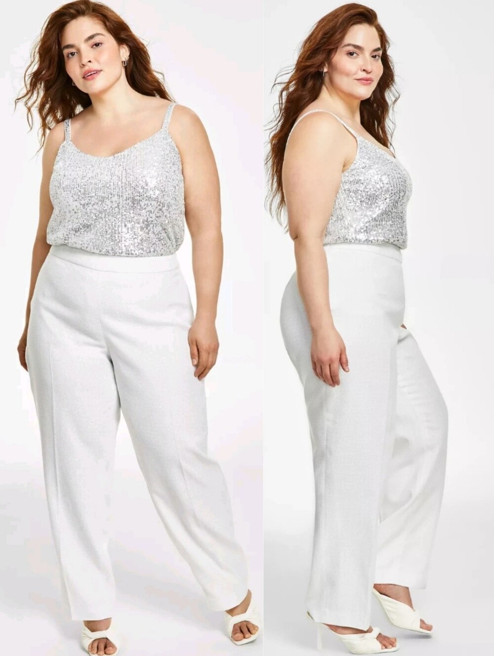 NWT Anne Klein 24W Tweed Silver White Metallic Threading Trouser 2950-R